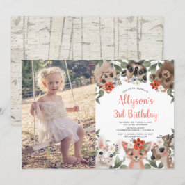 Invitation Bois forêt mignonette animaux filles photo d'anniv