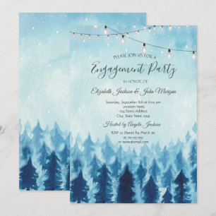 Invitation Bois, Forêt, Pins Fiançailles bleu