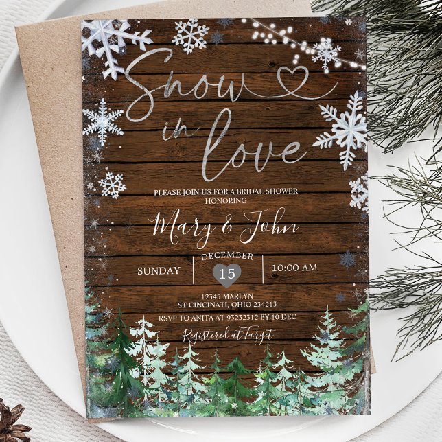 Invitation Bois hiver neige en amour Fête des mariées de floc (Créateur téléchargé)