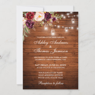 Invitation Bois Mariage rustique éclaire les jarres Floral