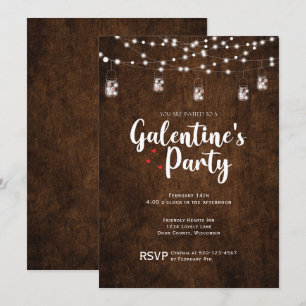 Invitation Bois Mason Jar Galentines Fête Saint-Valentin