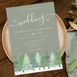 Invitation Bois moderne Sage rustique Vert Mariage d'hiver