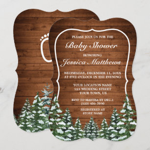 Invitation Bois neigeux et forêt Baby shower à pin