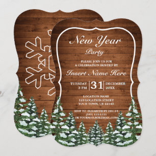 Invitation Bois neigeux & Forêt Pin rural fête du Nouvel An
