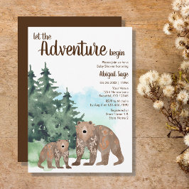 Invitation Bois Ours Aventure Baby shower neutre