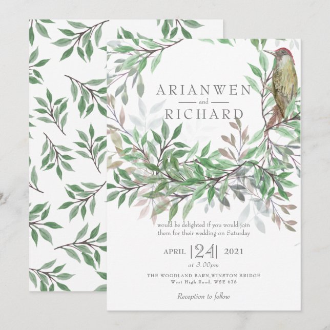 Invitation Bois Pic Foliage Aquarelle Invitation, bois (Devant / Derrière)