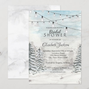 Invitation Bois, Pins, Lumières à cordes, Aquarelle