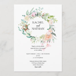 Invitation Bois Rose verdure Mariage fleuri