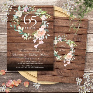 Invitation Bois rustique 45e 65e anniversaire du Mariage Flor