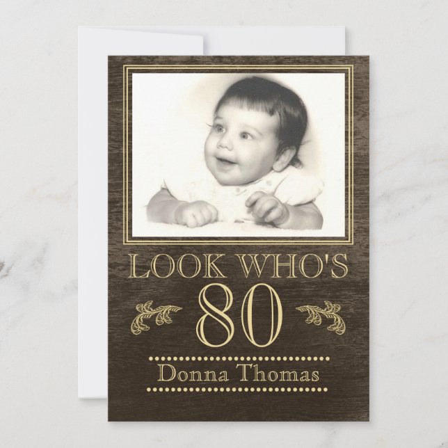 Invitation Bois rustique 80e anniversaire Photo (Devant)
