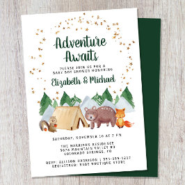 Invitation Bois rustique Animaux Couples Baby shower
