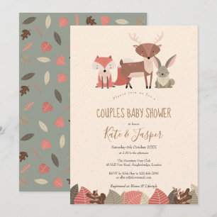 Invitation Bois rustique Animaux Couples Baby shower forestie