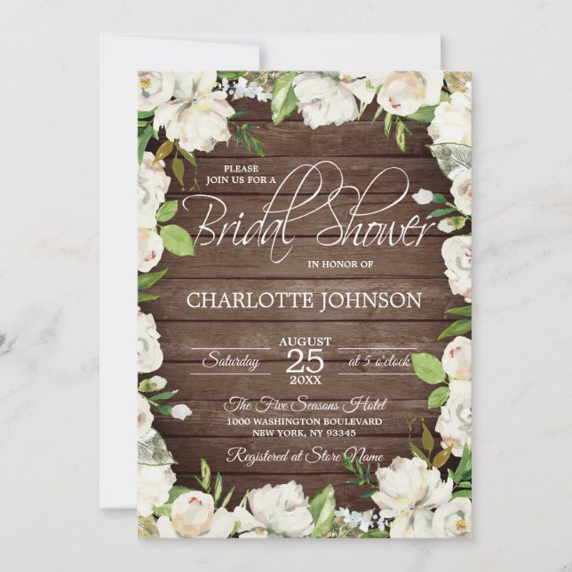 Invitation Bois rustique Aquarelle Fête des mariées Florale b (Devant)