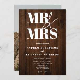 Invitation Bois rustique audacieux M. Mrs mariage photo scrip