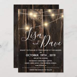 Invitation Bois rustique avec Mariage à cordon