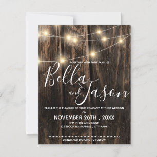 Invitation Bois rustique avec Mariage à cordon