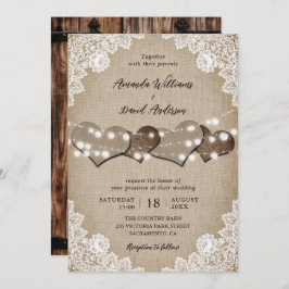 Invitation Bois rustique Beige Burlap Blanc Floral Mariage