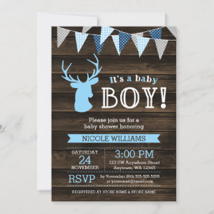 Invitation Bois rustique Bleu Cerf Garçon Douche bébé Invitat