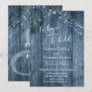 Invitation Bois rustique bleu & lumières À avoir et à tenir