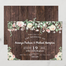 Bois rustique Blush Floral Lumières Mariage
