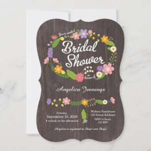Invitation Bois rustique Bohème Floral Mariage Wreath