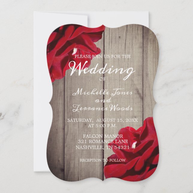Invitation Bois rustique Bourgogne Rouge Floral Mariage minim (Devant)
