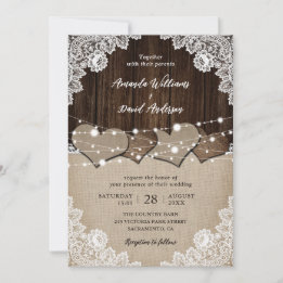 Invitation Bois rustique Burlap et dentelle mariage Invitatio