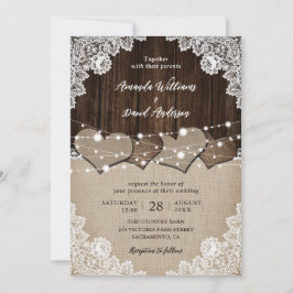 Invitation Bois rustique Burlap et dentelle mariage Invitatio