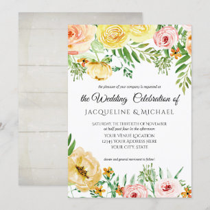 Invitation Bois rustique Couleur Chute Jaune Brun Pêche Flora