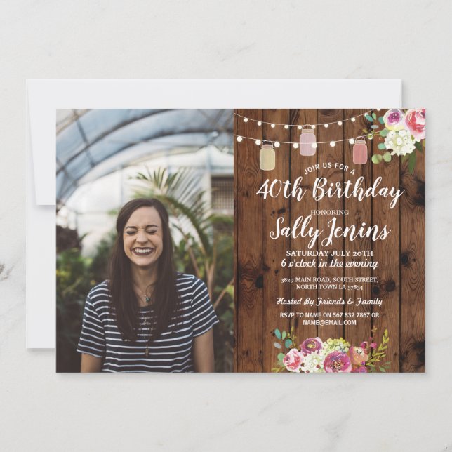 Invitation Bois rustique de fête d'anniversaire de photo de (Devant)