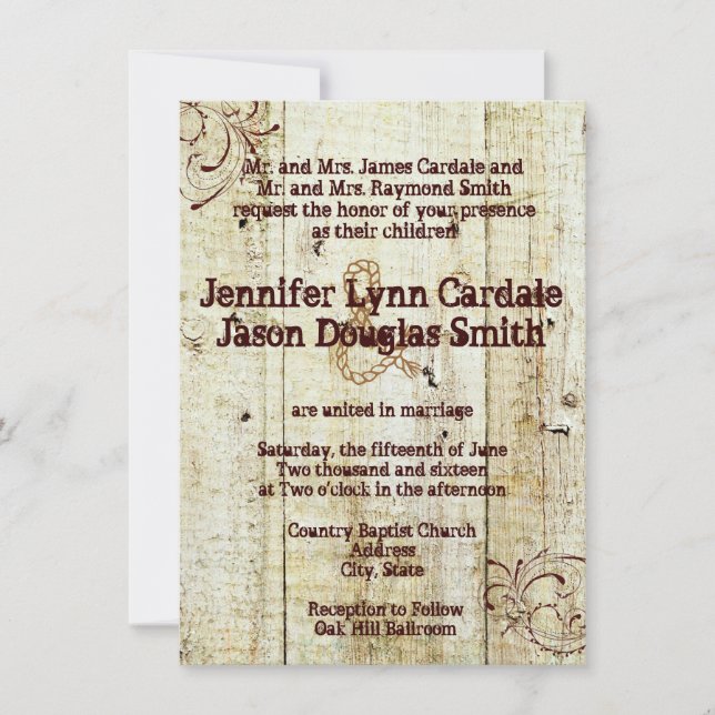 Invitation Bois rustique de grange d'invitations de mariage (Devant)