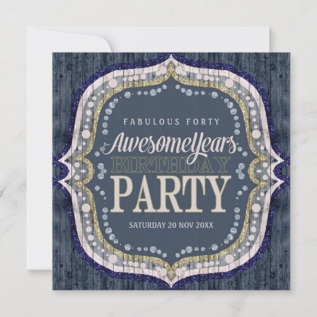 Invitation Bois rustique Denim Personnalisé Age fête d'annive (Devant)