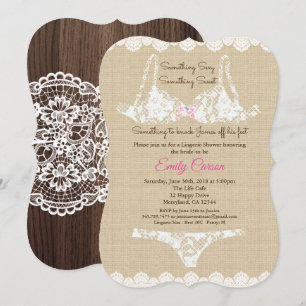 Invitation Bois rustique d'invitation de dentelle de toile de