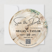 Bois rustique Enregistrer la date Photo Mariage QR