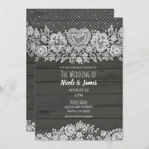 Invitation Bois rustique et dentelle blanche Mariage de grang