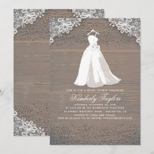 Invitation Bois rustique et dentelle  Fête de l'mariée de Mar