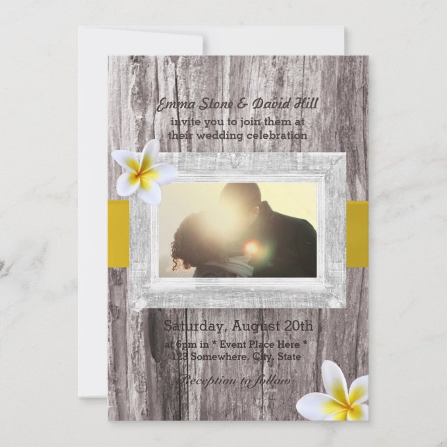Invitation Bois rustique et Frangipani Mariage photo personna (Devant)