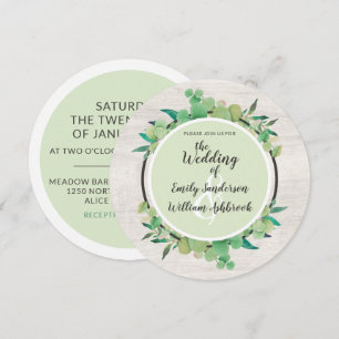 Invitation Bois rustique et Mariage botanique feuille d'eucal