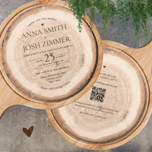 Invitation Bois rustique étable tout en un Mariage QR