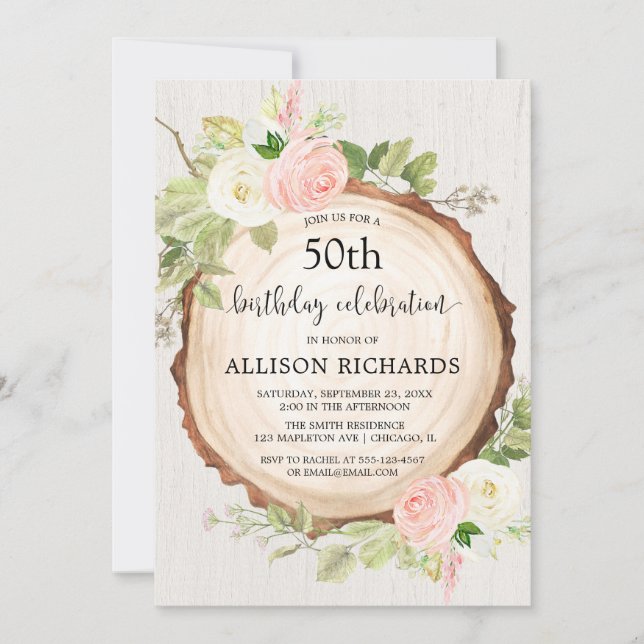 Invitation Bois rustique femmes fête d'anniversaire adulte n' (Devant)