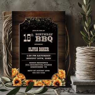 Invitation Bois rustique Floral 18e anniversaire BBQ