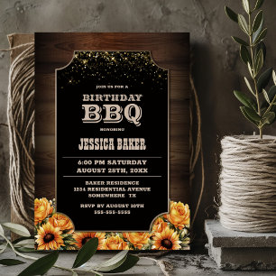 Invitation Bois rustique Floral Anniversaire BBQ