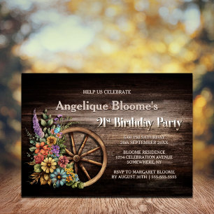 Invitation Bois rustique Floral Ouest 21e anniversaire