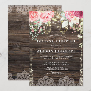 Invitation Bois rustique Floral String lumières Fête des mari