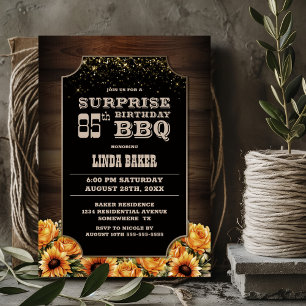 Invitation Bois rustique Floral Surprise 85e anniversaire BBQ