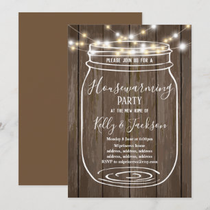 Invitation bois rustique, jarre, fête de chauffage