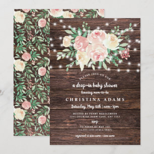 Invitation Bois rustique Les lumières florales tombent du bab