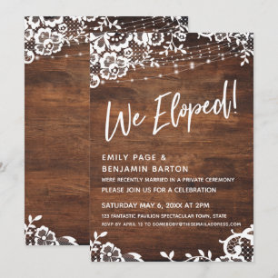 Invitation Bois Rustique, Lumières et Dentelle Nous avons Cél