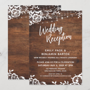 Invitation Bois rustique, lumières et dentelle Réception de m