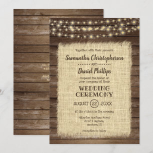 Invitation Bois rustique, Mariage de luminaires Burlap & Stri